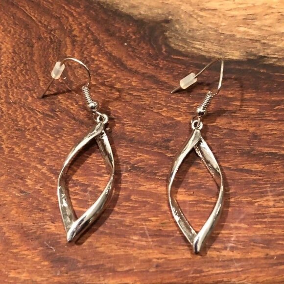 Silver Tone Twist Drop Earrings - Picture 2 of 5